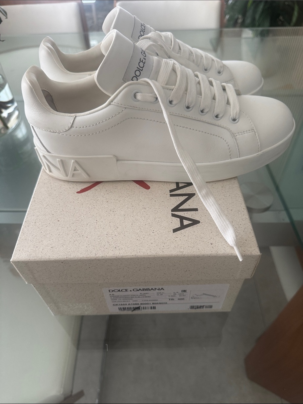 Dolce & Gabbana White Leather Low-Top Sneakers with Raised Logo Heel